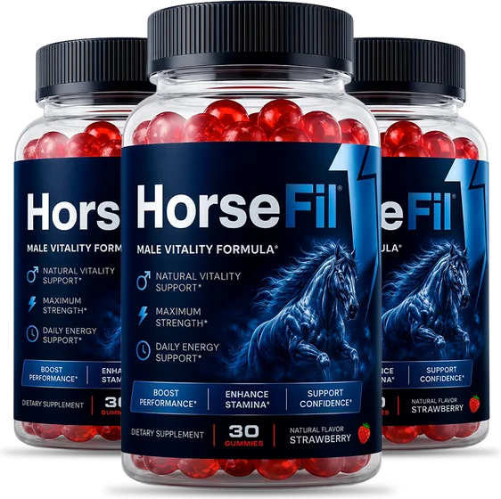 Three bottles of HorseFil strawberry gummies